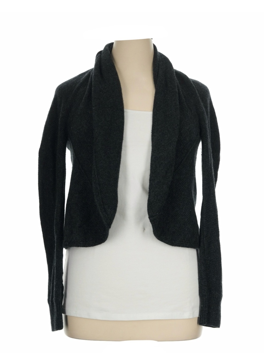 Max Mara Mainline Wool Cashmere Cardigan Dark Grey Draped Open Front XL
